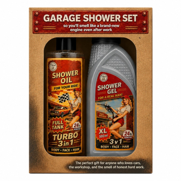 Dovanų rinkinys vyrams "Garage shower set" - dušo želė 500ml ir dušo aliejus 250ml