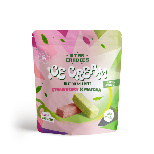 STAR CANDIES šaltyje džiovinti Matcha ir braškių skonio ledai, 16g