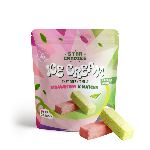STAR CANDIES šaltyje džiovinti Matcha ir braškių skonio ledai, 16g
