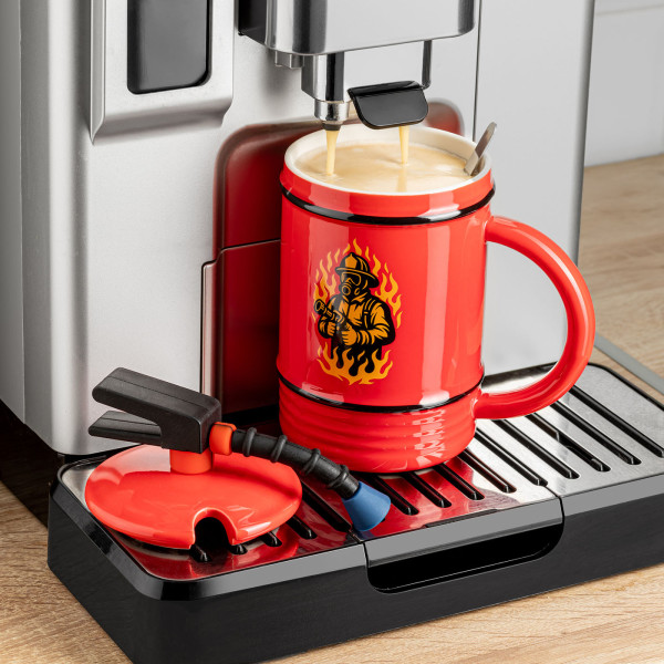 Gaisrininko puodelis „Gesintuvas“ su dangteliu ir šaukšteliu (450 ml)