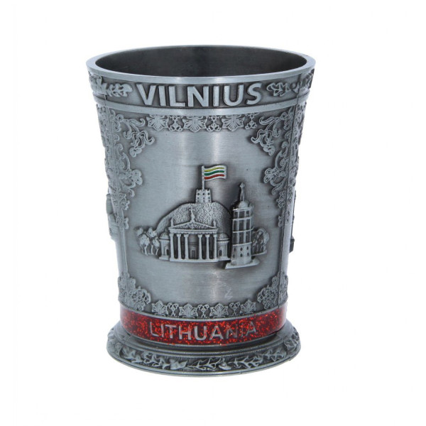 Sidabro spalvos metalinis stikliukas "Lietuva" Sidabro spalvos metalinis stikliukas "Lietuva"