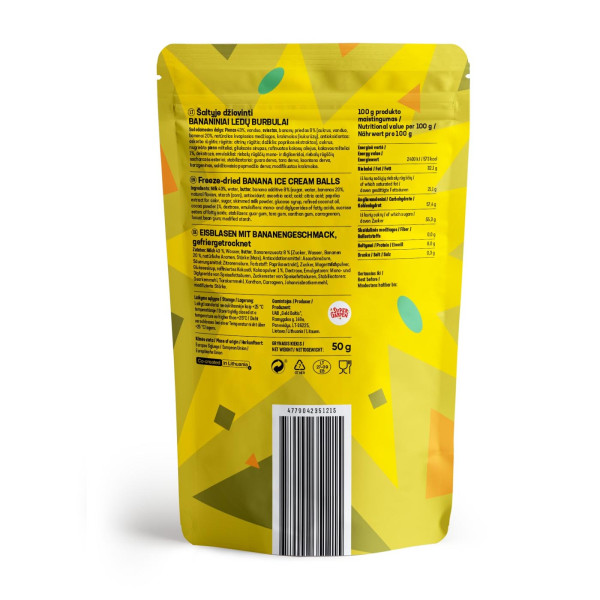STAR CANDIES šaltyje džiovinti bananiniai ledai, 50g STAR CANDIES šaltyje džiovinti bananiniai ledai, 50g
