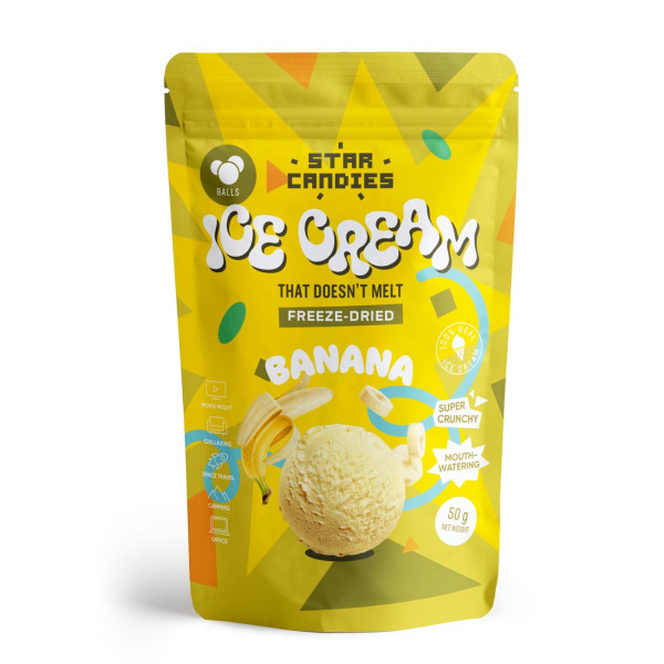 STAR CANDIES šaltyje džiovinti bananiniai ledai, 50g STAR CANDIES šaltyje džiovinti bananiniai ledai, 50g