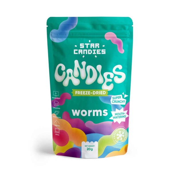 STAR CANDIES šaltyje džiovinti guminukai "Worms", 20g STAR CANDIES šaltyje džiovinti guminukai "Worms", 20g