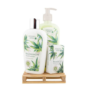 Kosmetikos dovanų rinkinys "Hemp SPA“ (skystas muilas 300ml + kūno pienelis 250ml + muilas 100g)