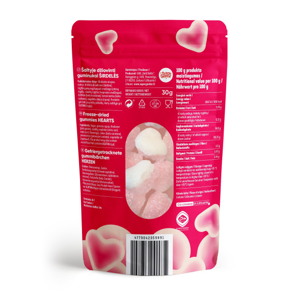 STAR CANDIES šaltyje džiovinti saldainiai "Hearts", 30g.