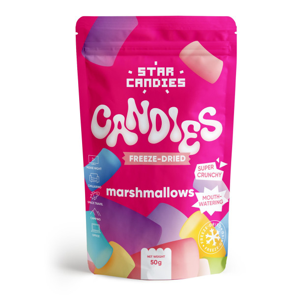 STAR CANDIES šaltyje džiovinti zefyriukai "Marshmallows", 50g.