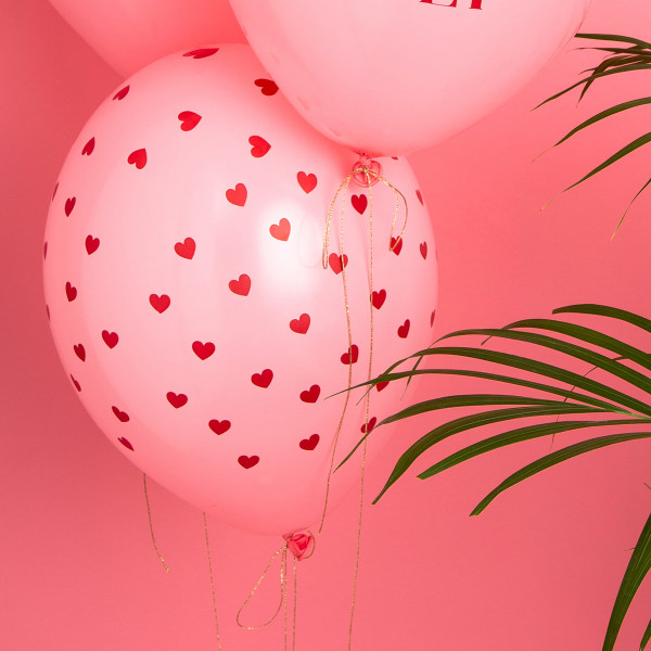 Rožiniai pasteliniai balionai "Širdelės" (6vnt)