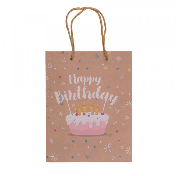 Kraft popieriaus dovanų maišelis "Happy Birthday" (23x18x8cm)