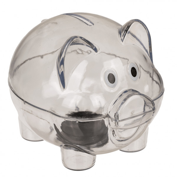 Plastikinė permatoma kiaulė taupyklė su guminiu kamšteliu