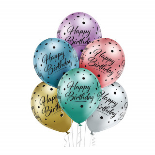 Balionai "Happy Birthday" su taškeliais (6vnt)