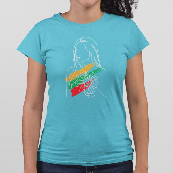 Moteriški marškinėliai "Saulėgrąža ir lietuvė"