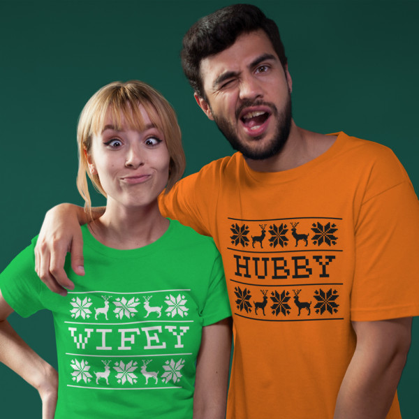 Marškinėlių komplektas "Hubby and wifey Christmas"