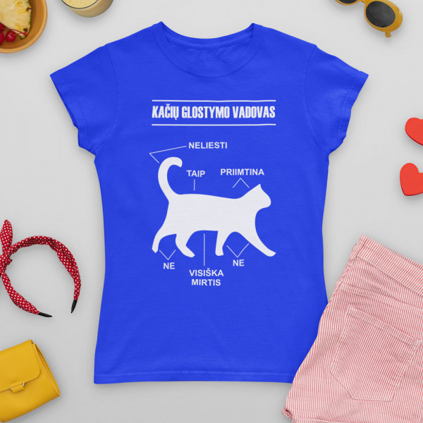 Moteriški marškinėliai "Kačių glostymo vadovas"