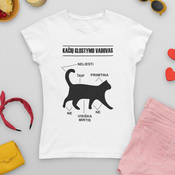 Moteriški marškinėliai "Kačių glostymo vadovas"