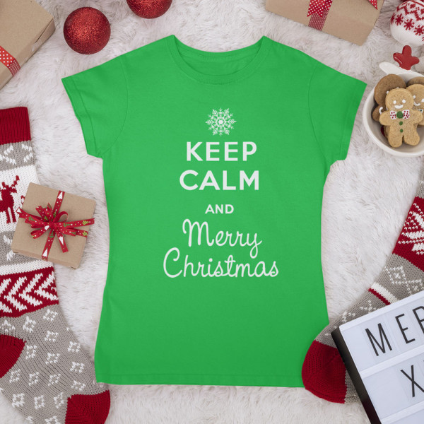 Moteriški marškinėliai "Keep calm Merry Christmas"