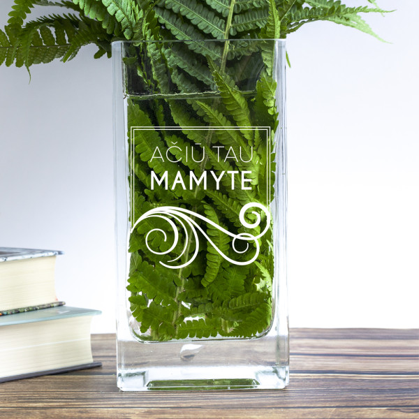 Stiklinė stačiakampė vaza "Ačiū tau, mamyte"