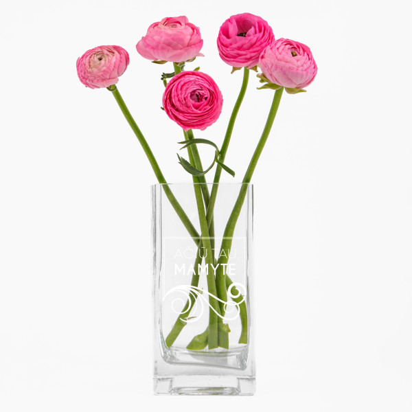 Stiklinė stačiakampė vaza "Ačiū tau, mamyte"