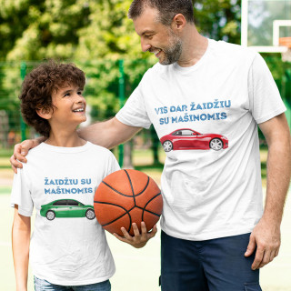 Marškinėlių komplektas tėčiui ir vaikui "Žaidžiu su mašinomis"