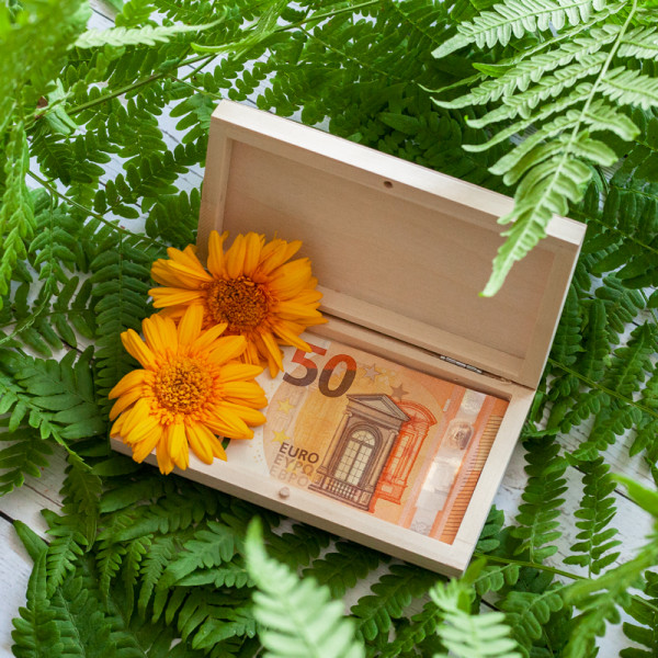 Medinė pinigų dėžutė "Sveikatos ir laimės"