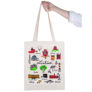 Medžiaginis maišelis su Lietuvos miestų simboliais