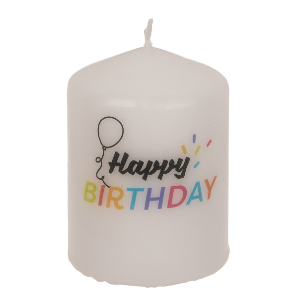Cilindrinė žvakė "Happy Birthday"