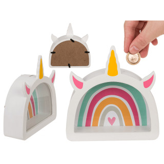 Medinė taupyklė - rėmelis "Rainbow unicorn"