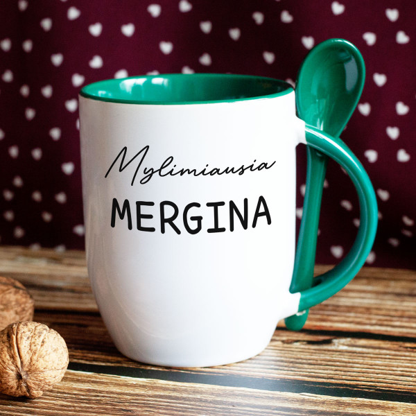 Puodelis su šaukšteliu "Mylimiausia mergina"