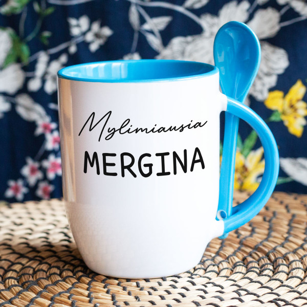 Puodelis su šaukšteliu "Mylimiausia mergina"