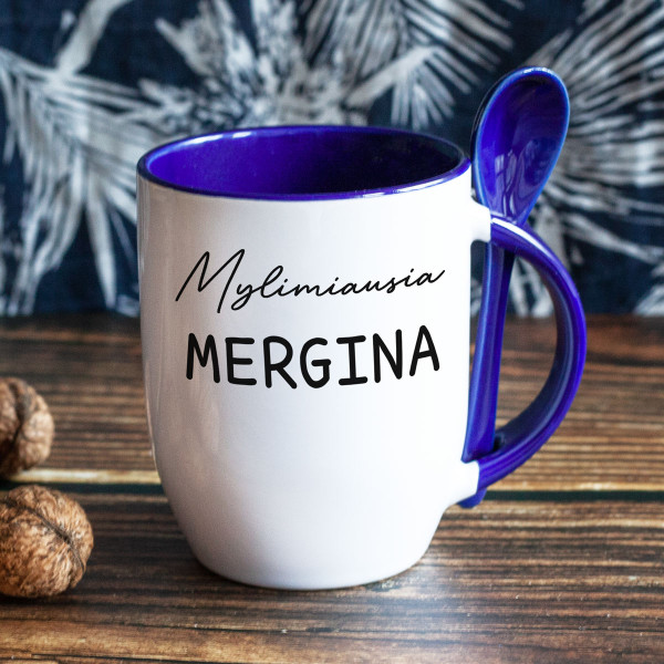 Puodelis su šaukšteliu "Mylimiausia mergina"