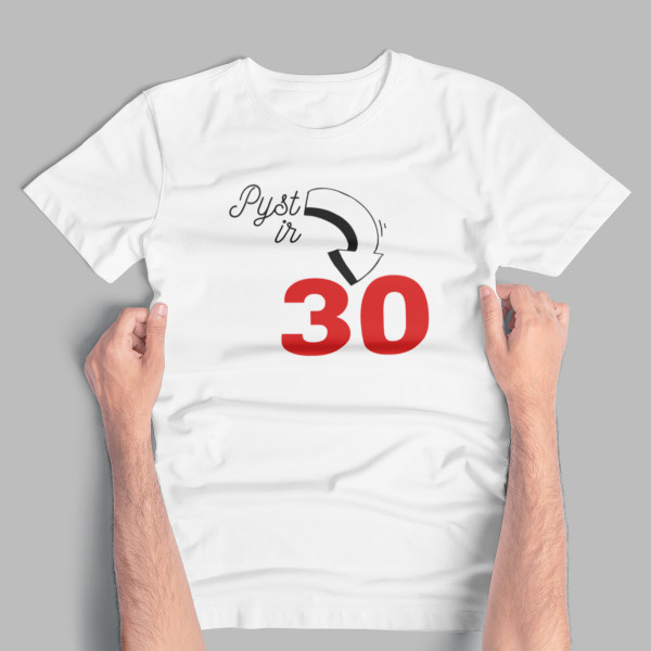 Marškinėliai "Pyst ir gimtadienis" su Jūsų pasirinktais metais