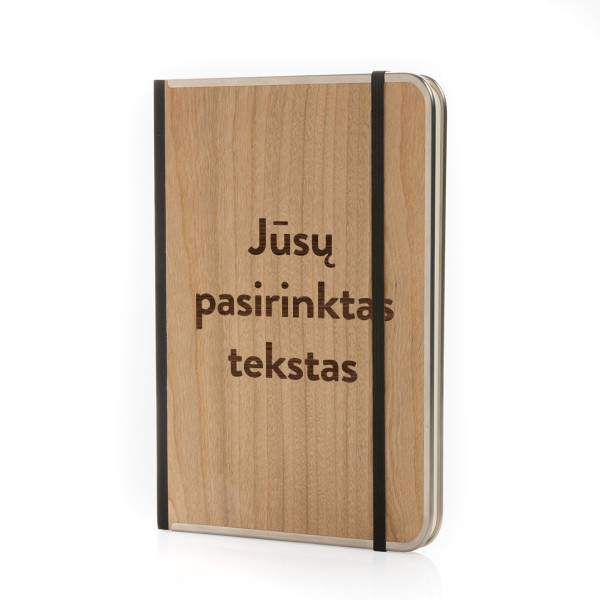 A5 formato užrašų knygelė mediniu viršeliu "TREELINE" su Jūsų pasirinktu tekstu