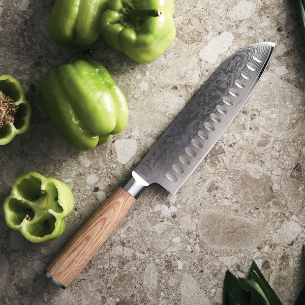 Damasko plieno Santoku peilis "VINGA Hattasan"