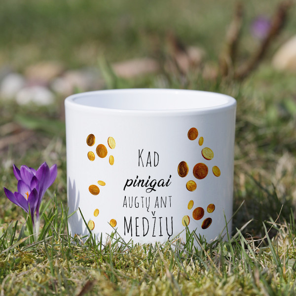 Keramikinis vazonas "Kad pinigai augtų ant medžių"