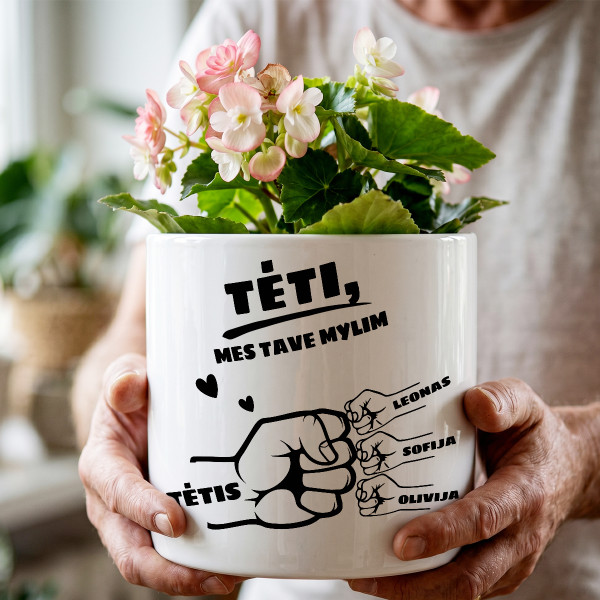 Keramikinis vazonas "Tėtis ir vaikai" su vaikų vardais