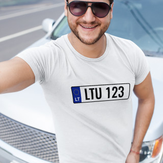 Marškinėliai "Automobilio numeris" su Jūsų pasirinktu valstybiniu numeriu