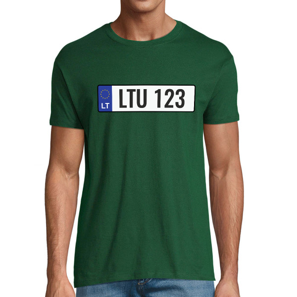 Marškinėliai "Automobilio numeris" su Jūsų pasirinktu valstybiniu numeriu