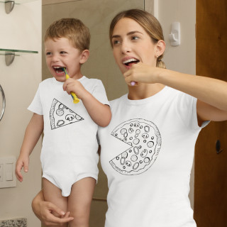 Marškinėlių ir smėlinuko komplektas mamai ir vaikui "Pizza"