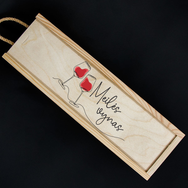 Medinė butelio dėžė "Meilės vynas"