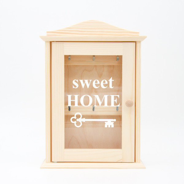 Medinė raktų dėžutė su stiklu "Sweet home"