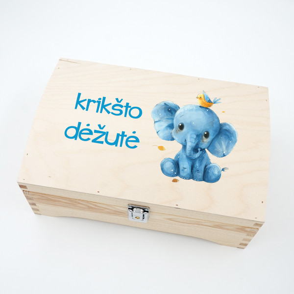 Medinė skrynelė "Krikšto dėžutė su drambliuku"