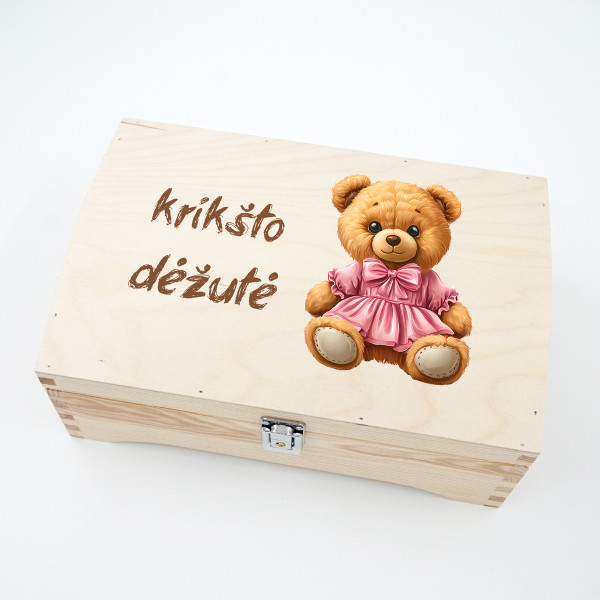 Medinė skrynelė "Krikšto dėžutė su meškute"