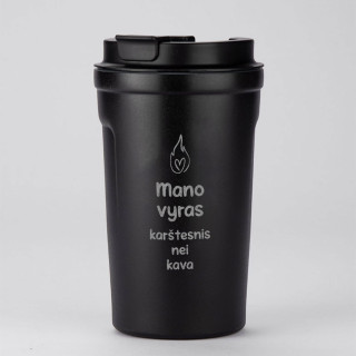 Metalinis termopuodelis "Mano vyras karštesnis nei kava" (400ml)