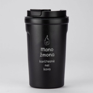 Metalinis termopuodelis "Mano žmona kaštesnė nei kava" (400ml)