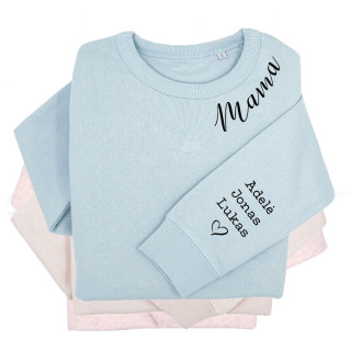 Moteriškas pastelinis "Sully" džemperis "Mama" su vaikų vardais ant rankovės