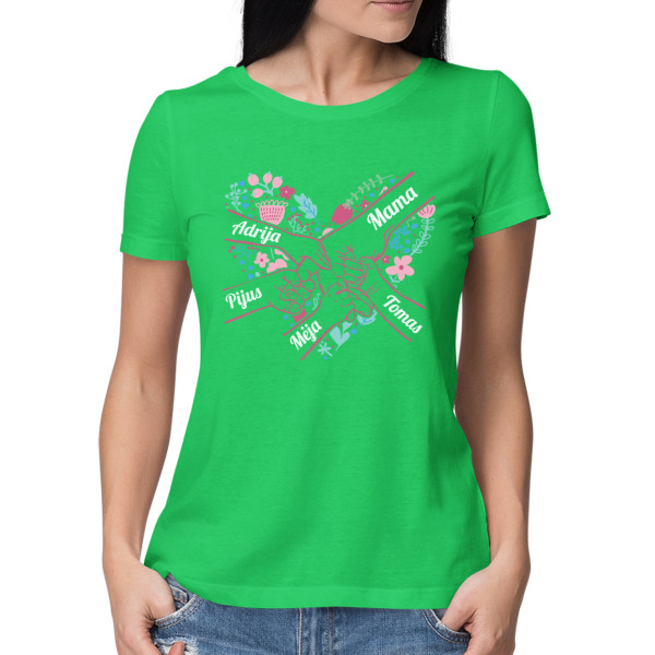 Moteriški marškinėliai "Mamos širdis" su pasirinktais vaikų vardais