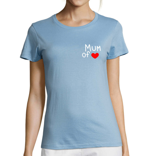 Moteriški marškinėliai "Mum" su Jūsų pasirinktu širdelių skaičiumi