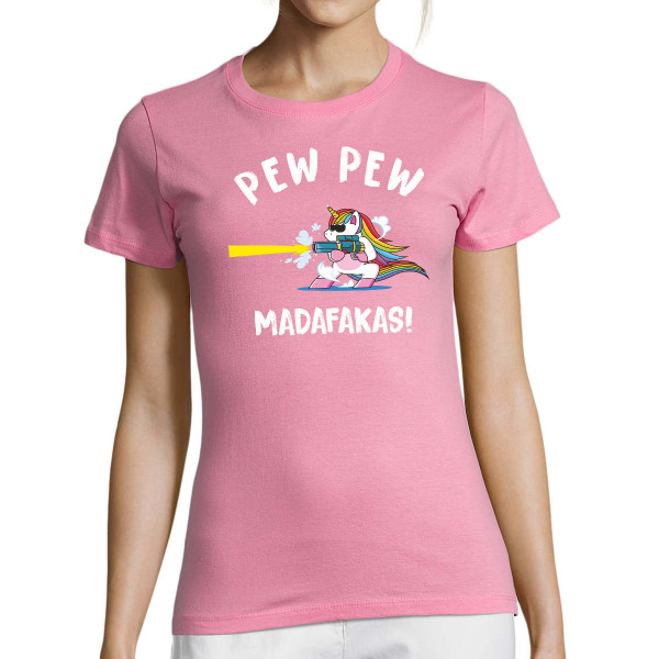 Moteriški marškinėliai "Pew Pew Vienaragis"
