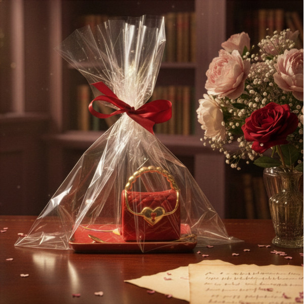 Puodelis "Rankinė" su lėkštute ir širdelės formos šaukšteliu