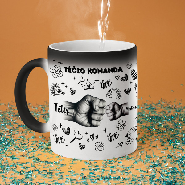 Puodelis "Tėčio komanda" su pasirinktais vaikų vardais